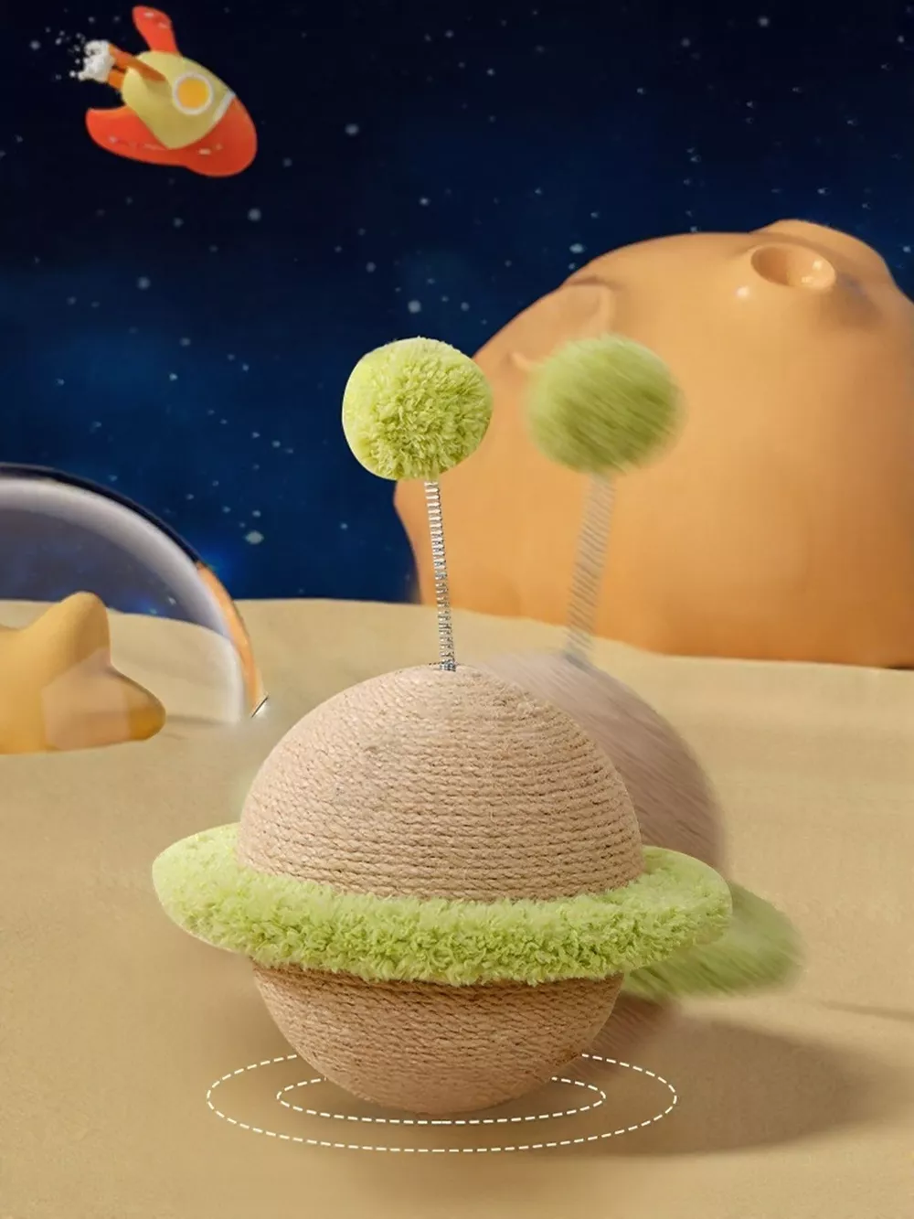 Planet-Shaped Interactive Cat Toy with Sisal Scratching Surface, image 4