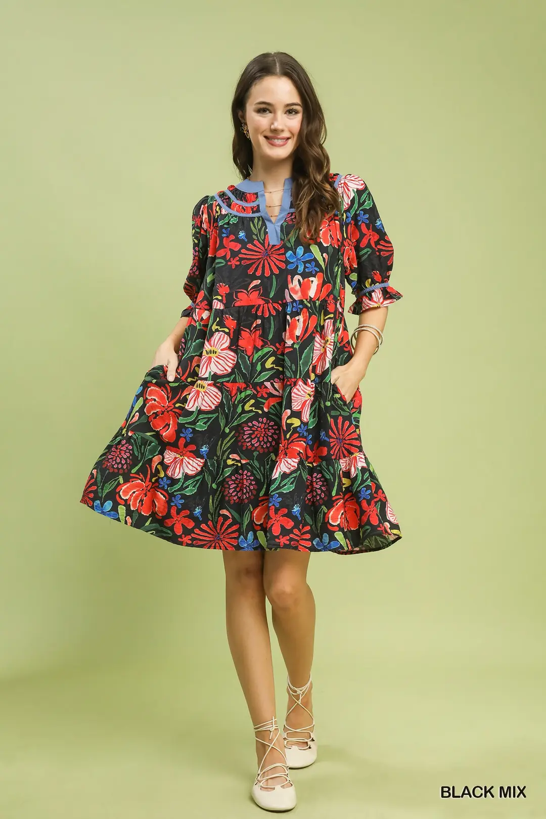Floral Tiered Puff Sleeve Dress, image 5