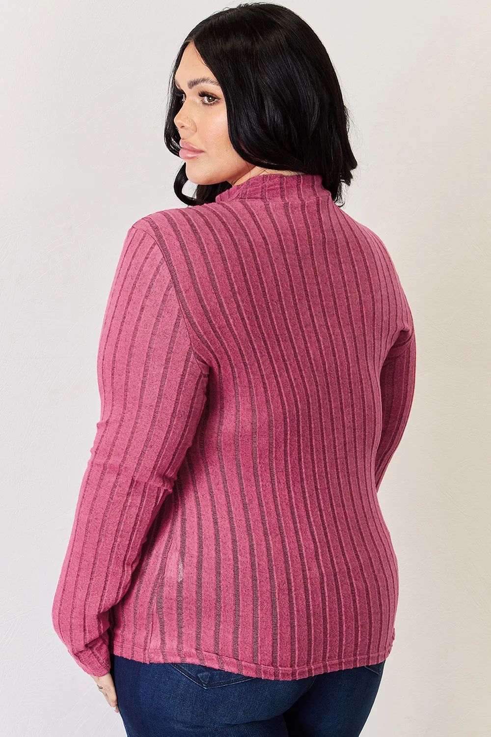 Full Size Ribbed Mock Neck Long Sleeve T-Shirt, image 34
