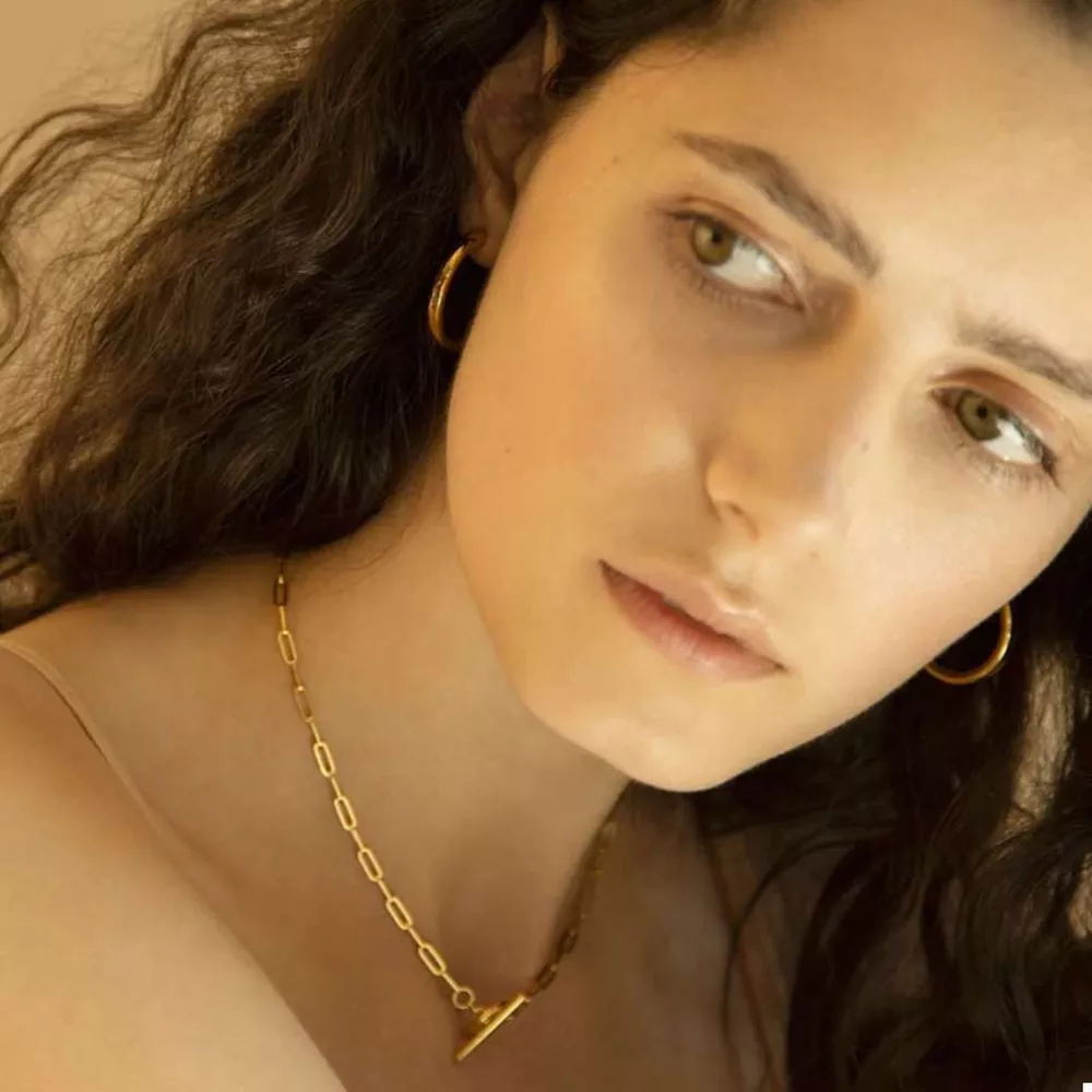 18K Gold-Plated Chain Link Toggle Clasp Necklace, image 3
