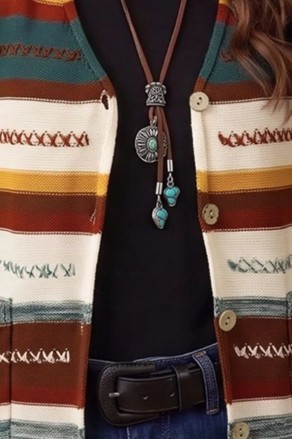 Striped Button Front Sleeveless Knit Regular Fit Sweater Vest, image 3