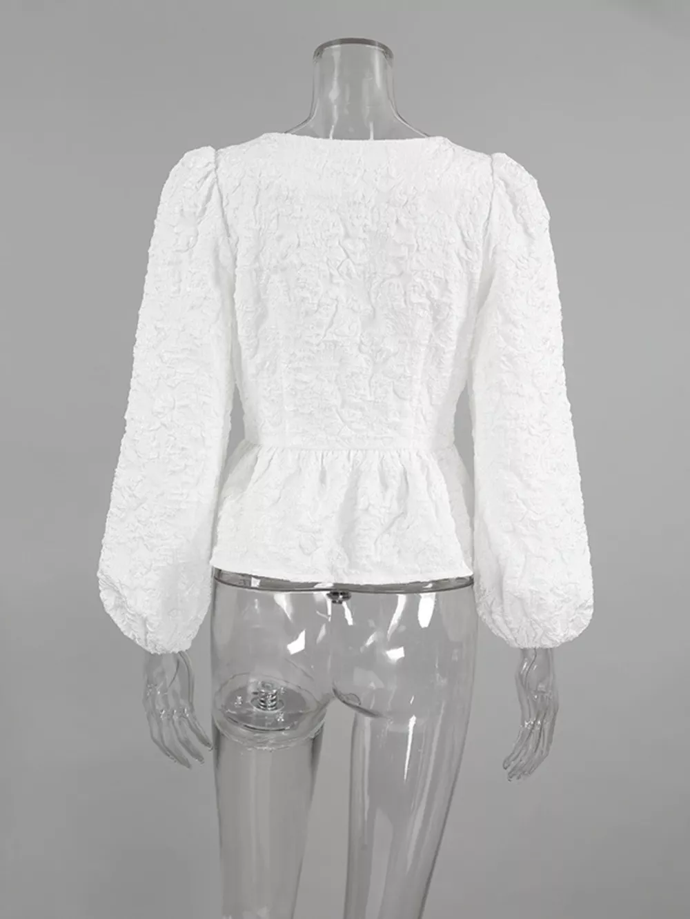 Textured Square Neck Balloon Sleeve Shirt, image 7