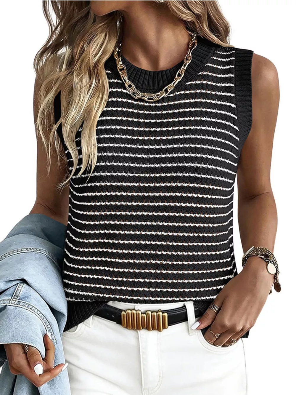 Striped Knit Sweater Vest, image 12