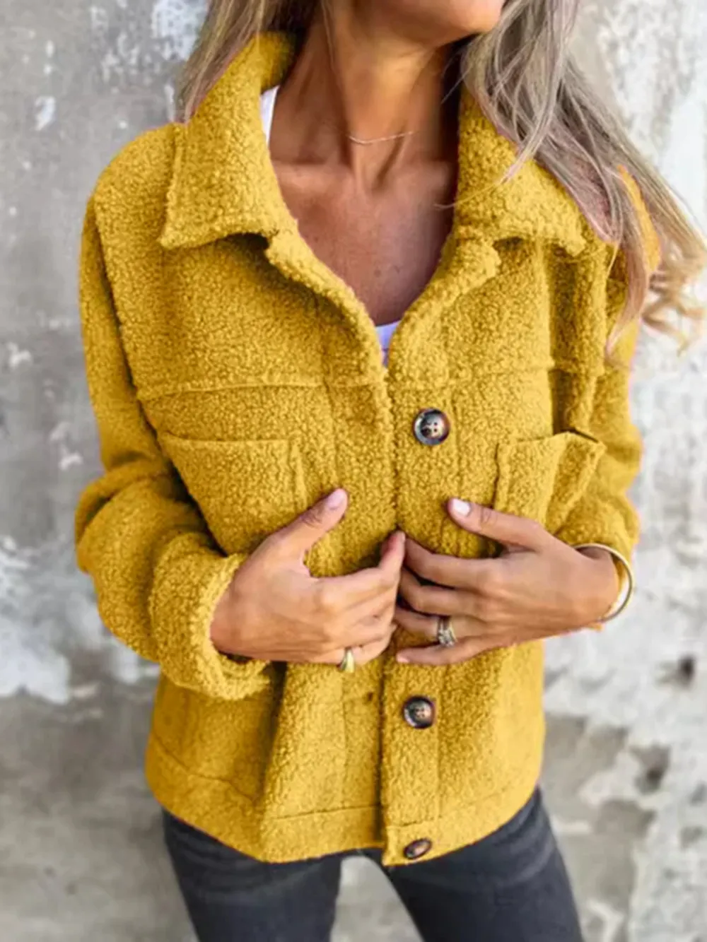 Full Size Fuzzy Button Up Drop Shoulder Jacket, image 11