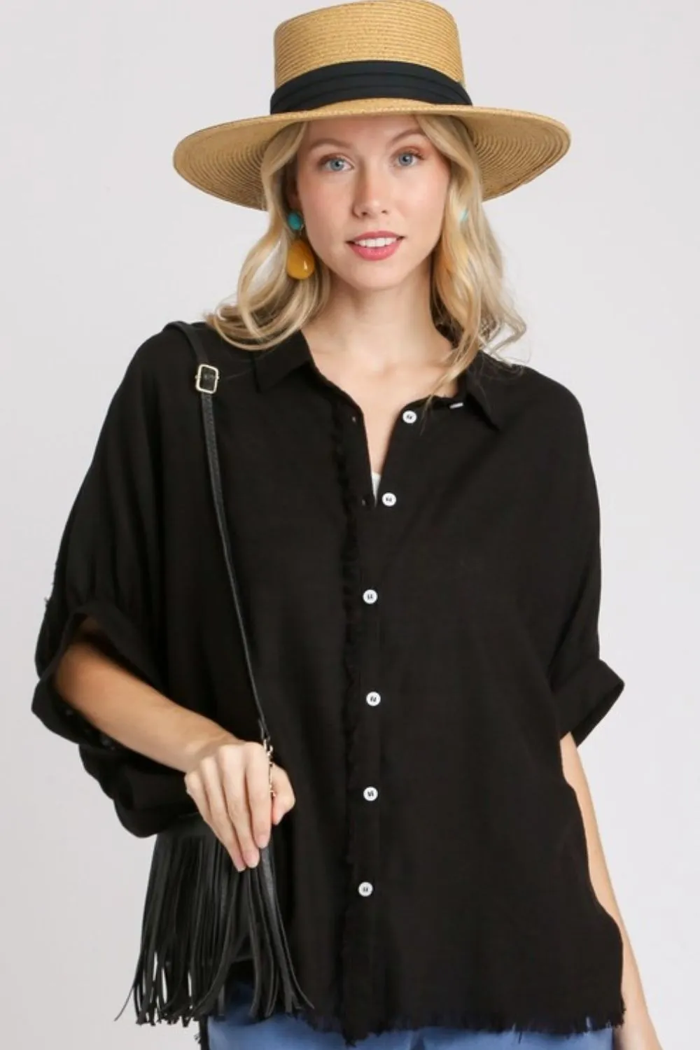 Full Size Linen Blend Button Down Shirt Plus Size