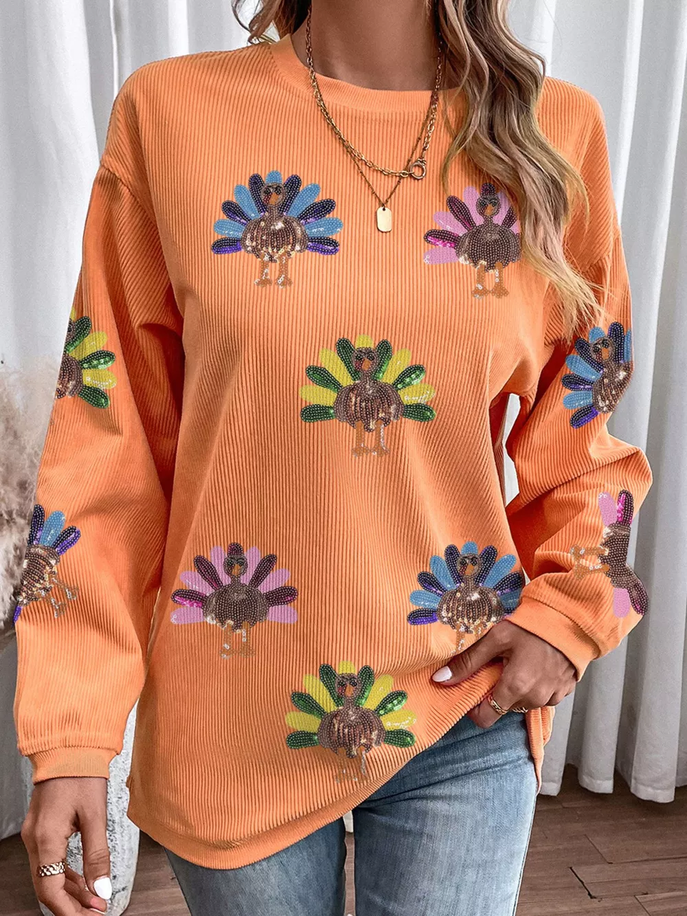 Turkey Graphic Corded Baggy Sweatshirt, image 4