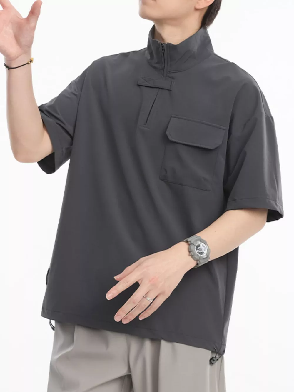Men's Plus Size Half-Zip Half Sleeve Top, image 6