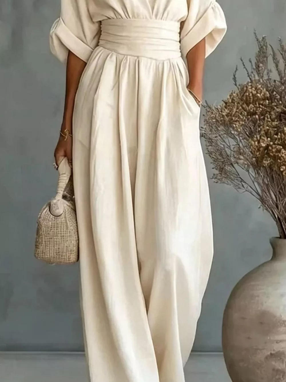 Full Size Half Sleeve Wide-Leg Jumpsuit Plus Size