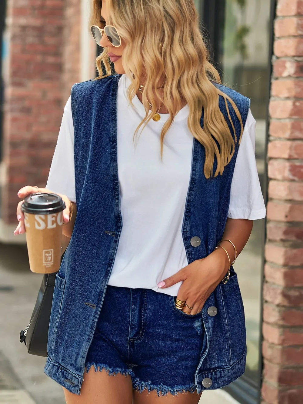 Full Size V-Neck Button Up Denim Vest, image 15