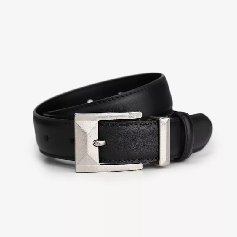 Leather Belt with Geometric Buckle