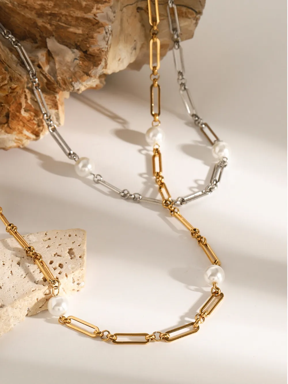 Stainless Steel Pearl Chain Necklace, image 14