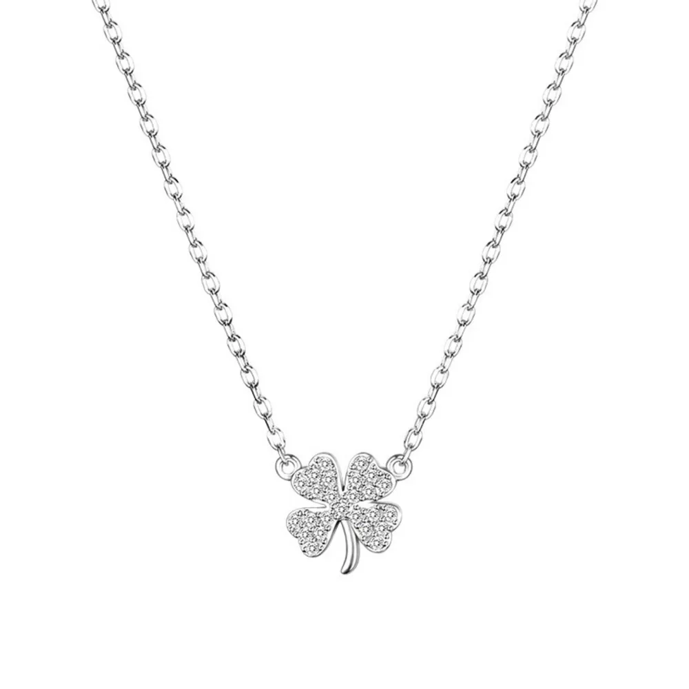 925 Sterling Silver Zircon Four Leaf Clover Necklace, image 5
