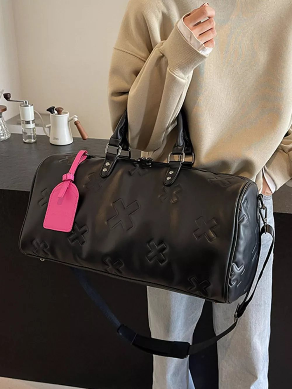 Embossed Cross Pattern Travel Duffel Bag, image 4