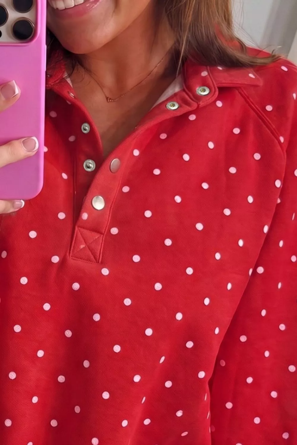 Polka Dot Snap-Button Sweatshirt, image 3