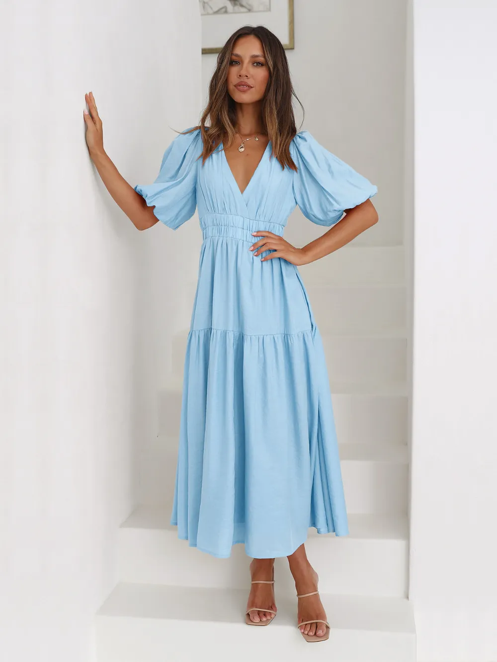 Surplice Half Puff Sleeve Midi Dress, image 14