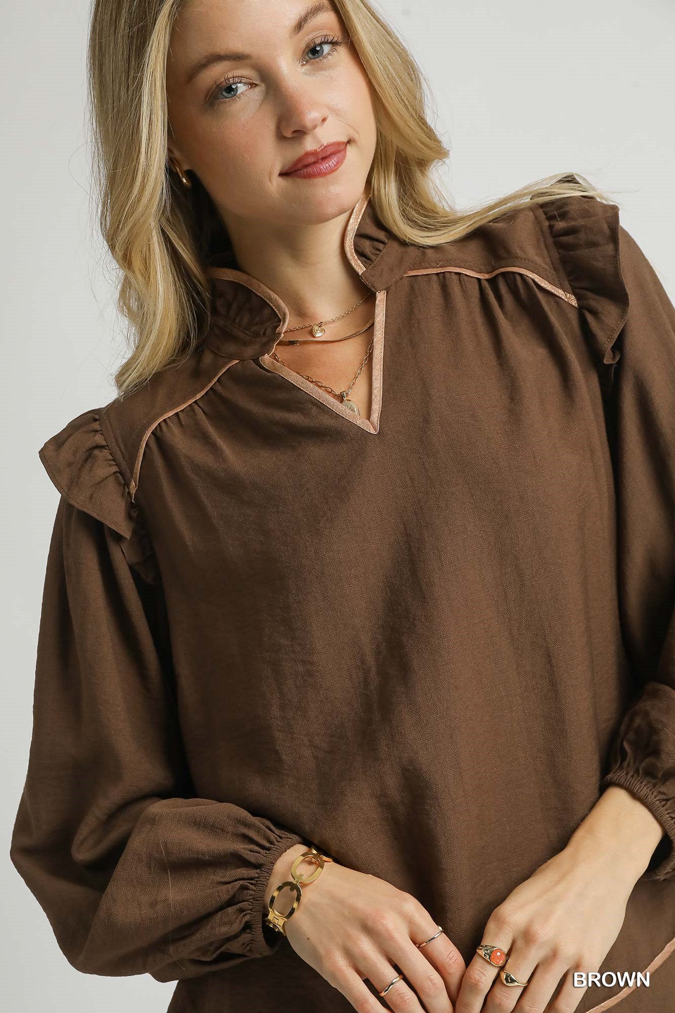 Ruffle Shoulder Long Sleeve Blouse, image 5