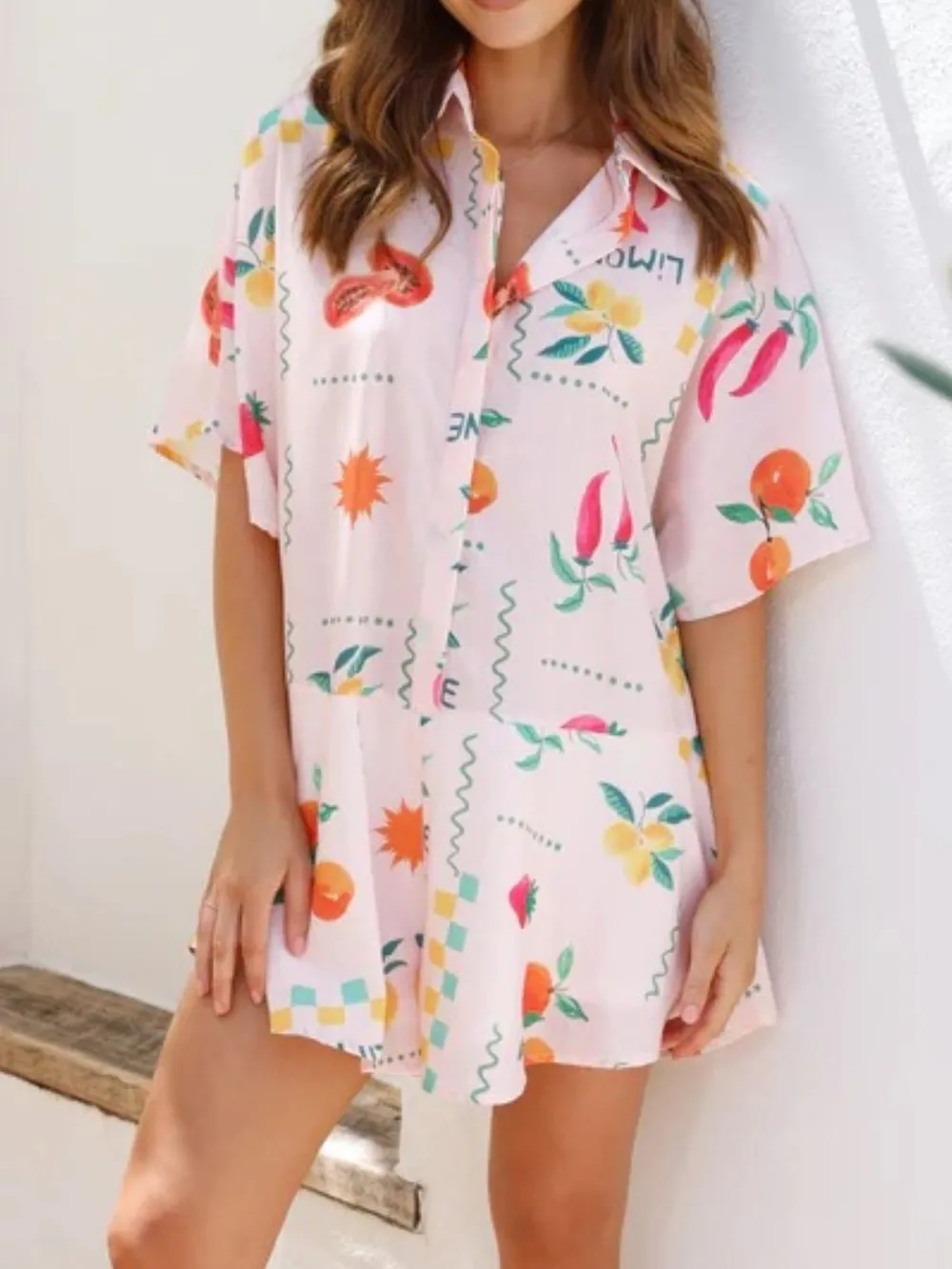 Printed Collared Neck Half Sleeve Romper, image 6