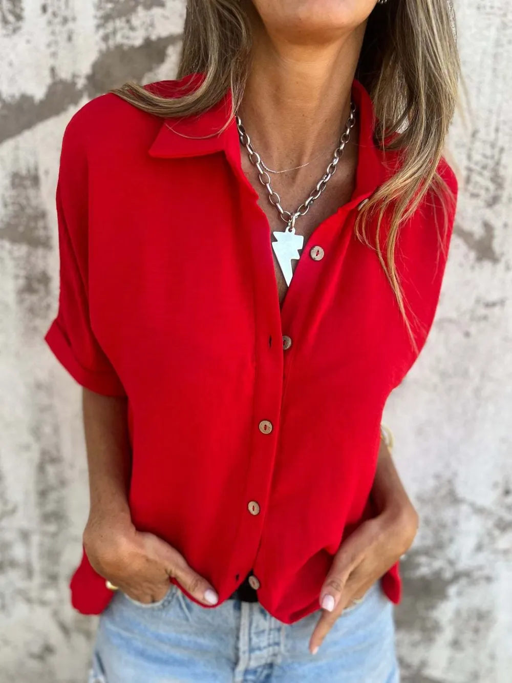 Full Size Collared Neck Half Sleeve Shirt Plus Size, image 19