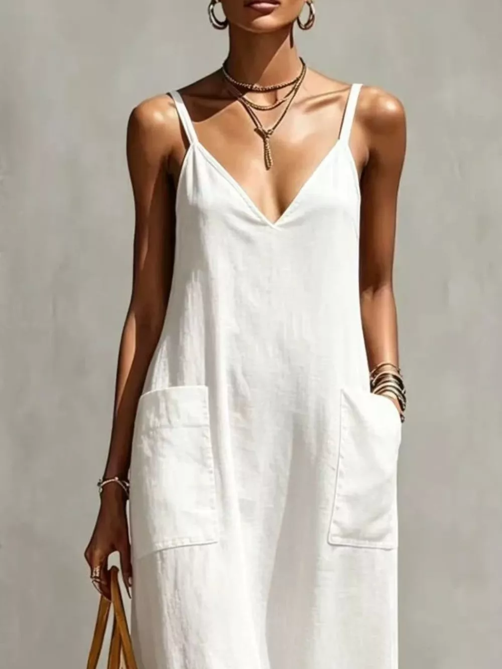 Full Size Fringe V-Neck Spaghetti Strap Dress Plus Size, image 2