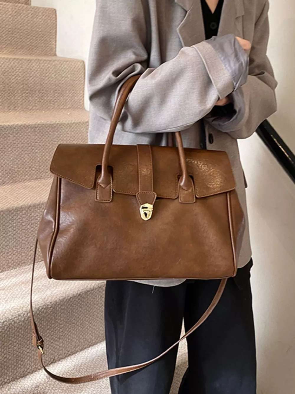 Buckle PU Leather Handbag, image 6