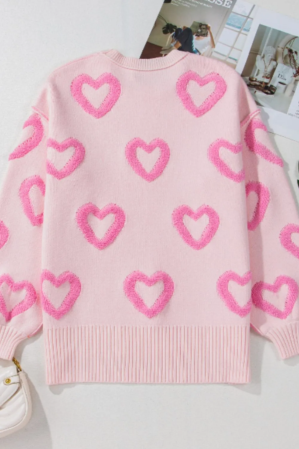 High-Low Heart Round Neck Long Sleeve Sweater, image 17