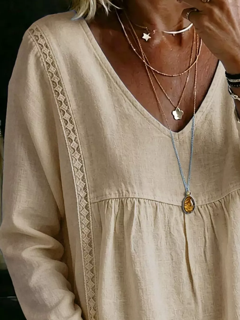 Full Size V-Neck Lace Trimmed Long Sleeve Blouse Plus Size, image 11