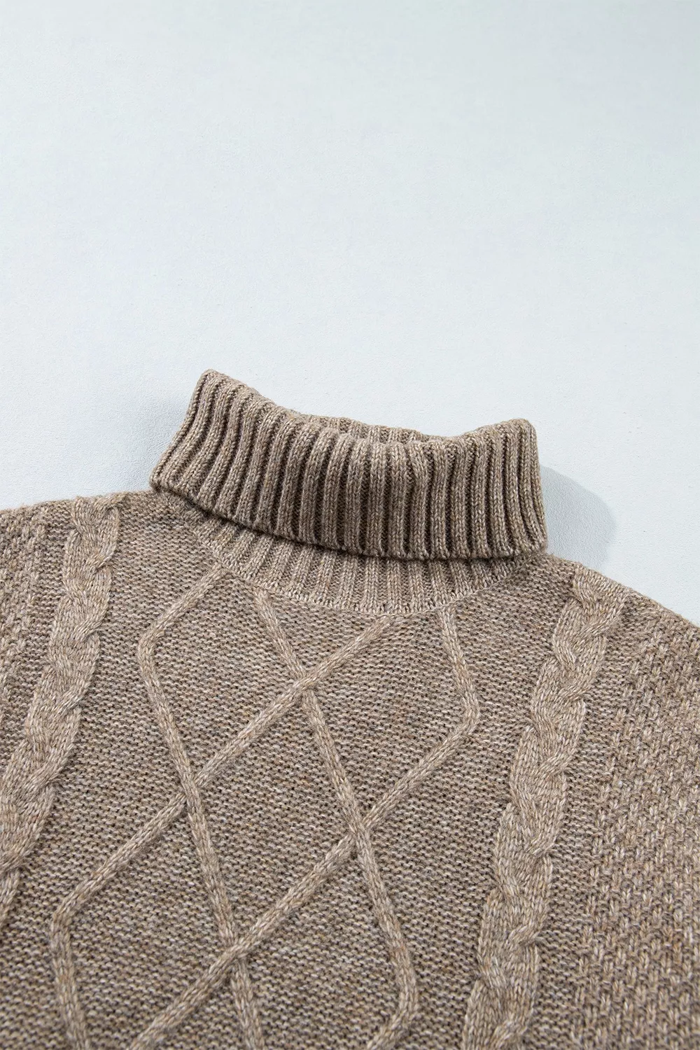High Neck Drop Shoulder Cable Knit Regular Length Sweater, image 7