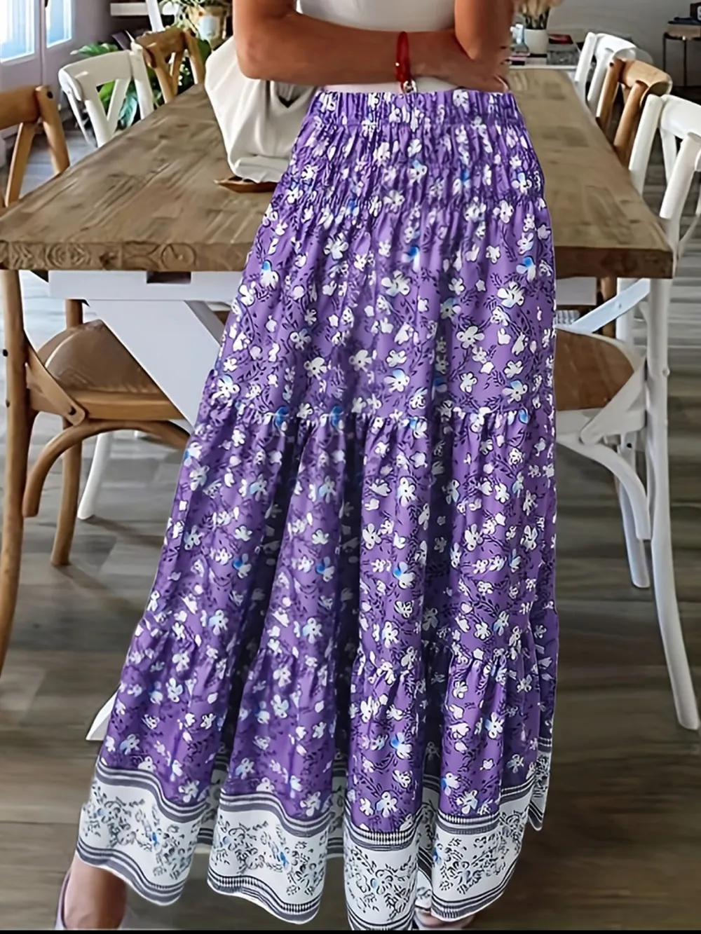 Full Size Tiered Printed Elastic Waist Skirt, image 12