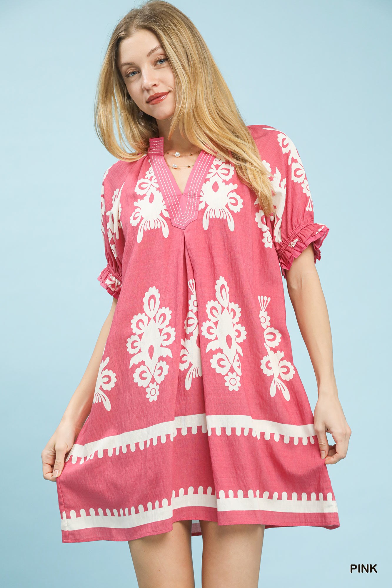 Two Tone Border Print Mini Dress