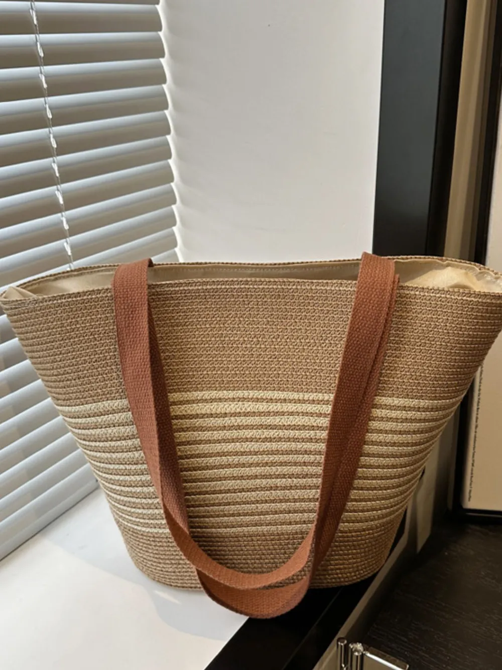 Striped Woven Tote Bag, image 6