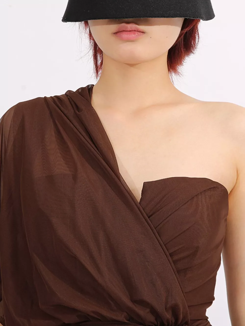 One-Shoulder Flowy Mesh Dress, image 5