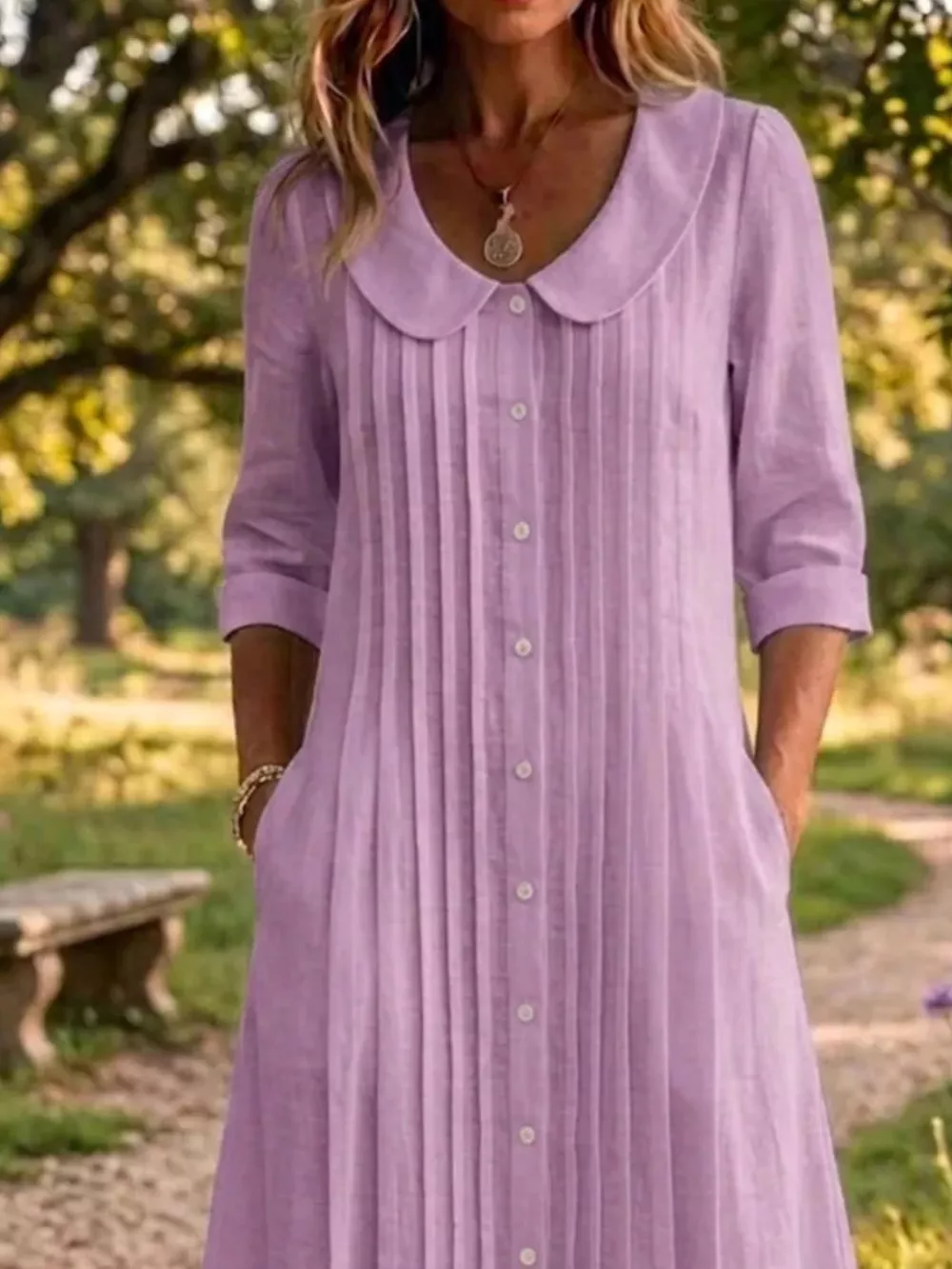 Full Size Peter Pan Collar Button Down Dress Plus Size, image 12
