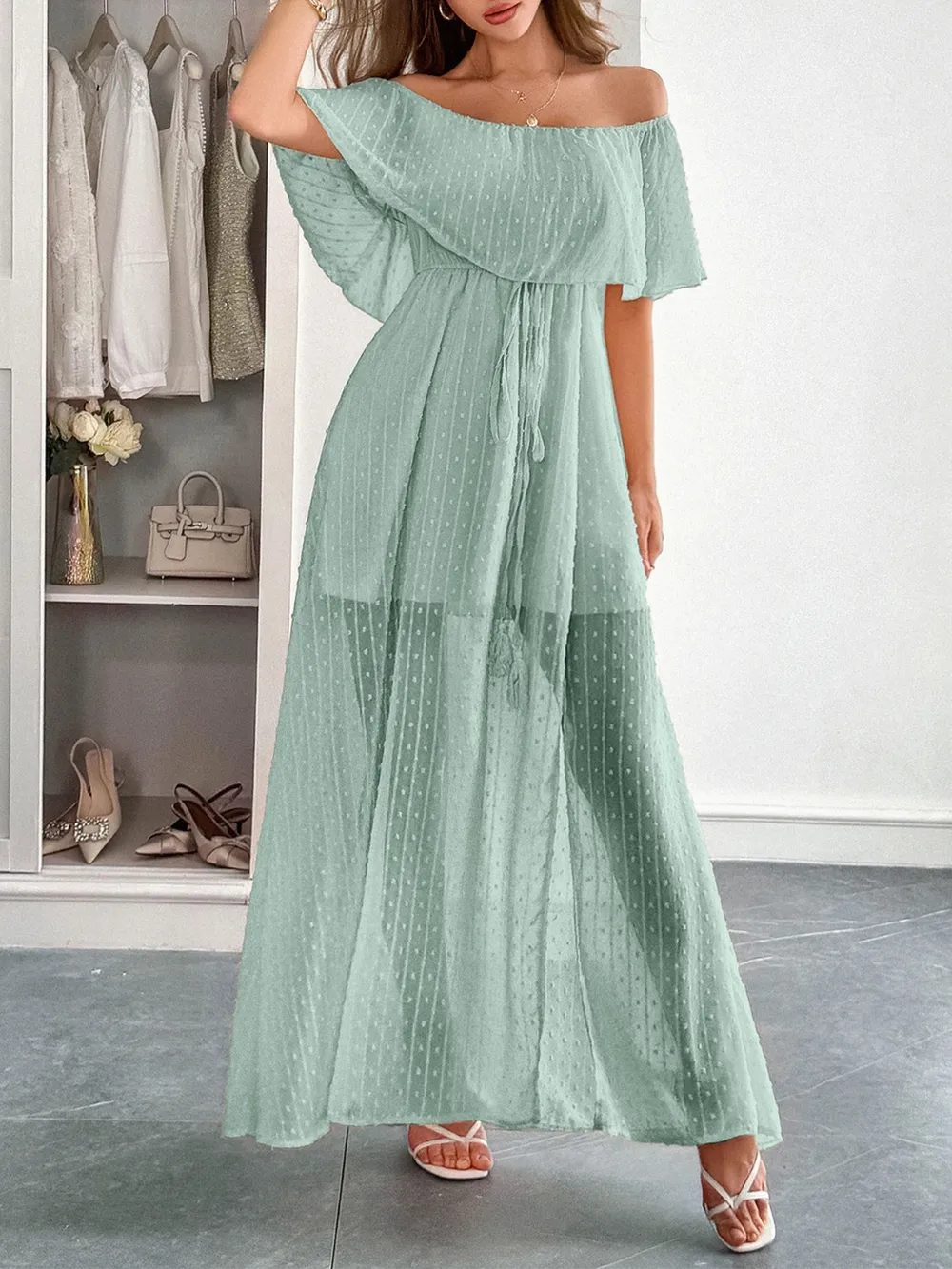 Swiss Dot Off Shoulder Maxi Dress, image 5