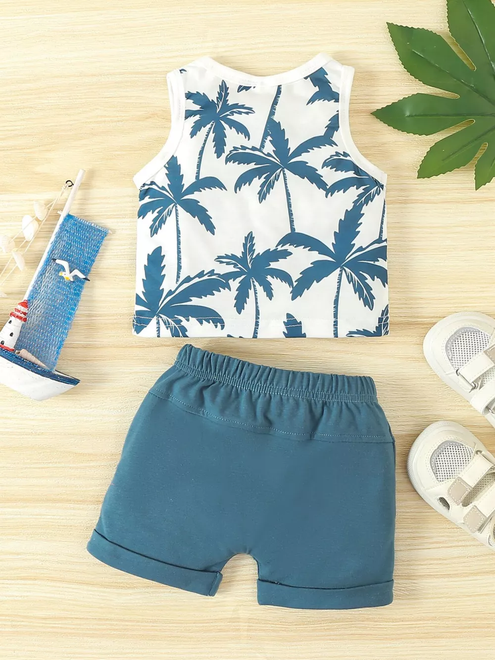 Children's Tropical Palm Print Tank Top & Shorts Set, image 6