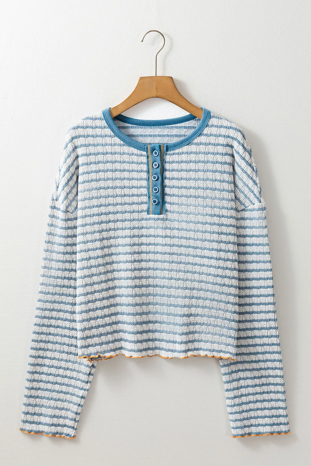 Striped Round Neck Dropped Shoulder Long Sleeve Top, image 8