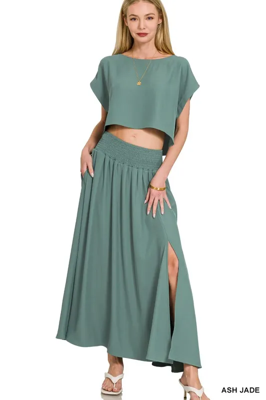 Heavy Woven Span Crop Tee & Skirt Set, image 3