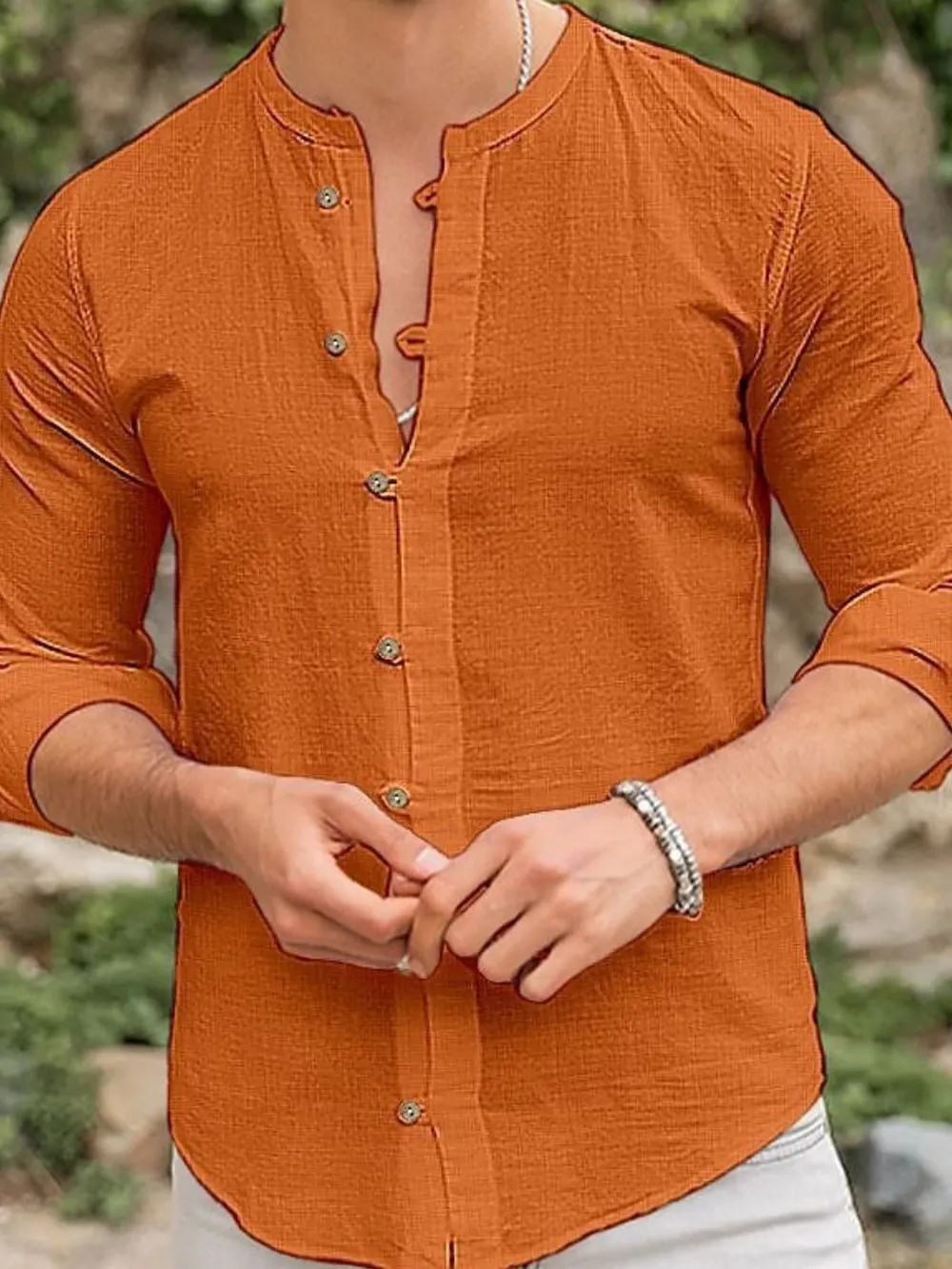 Men's Full Size Mandarin Collar Button-Down Shirt Plus Size, image 5