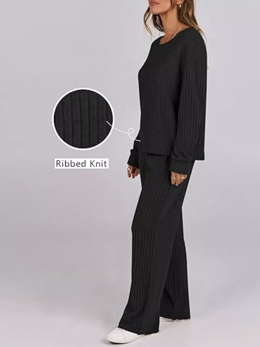 Relaxed Fit Ribbed Knit Top and Pants Set, image 3