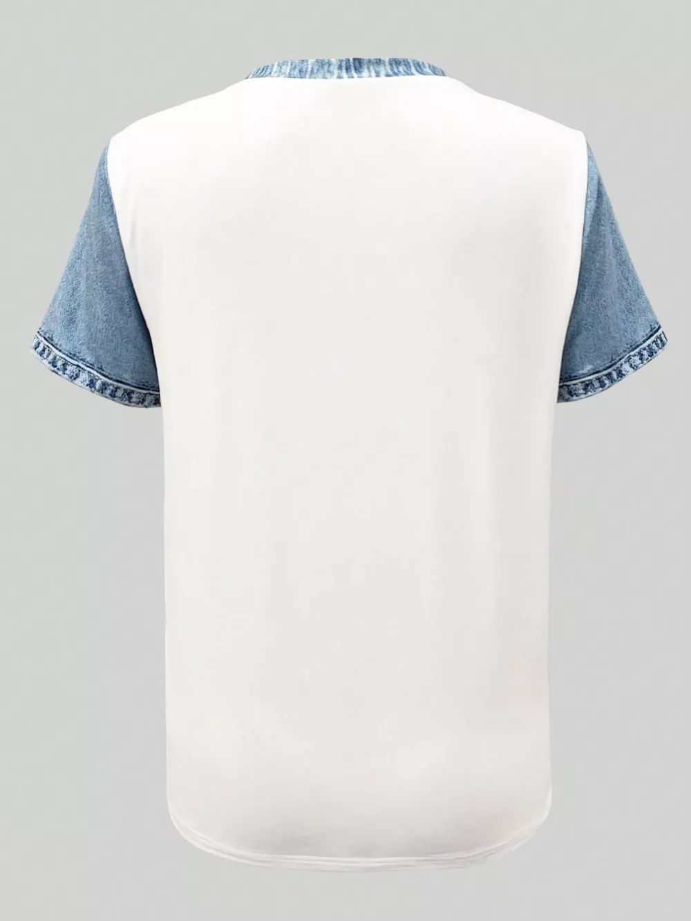 Denim Patchwork Short Sleeve Blouse, image 10