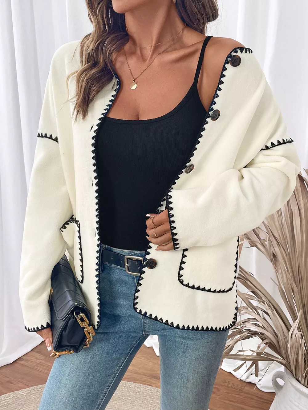 Contrast Trim Button Up Jacket, image 6