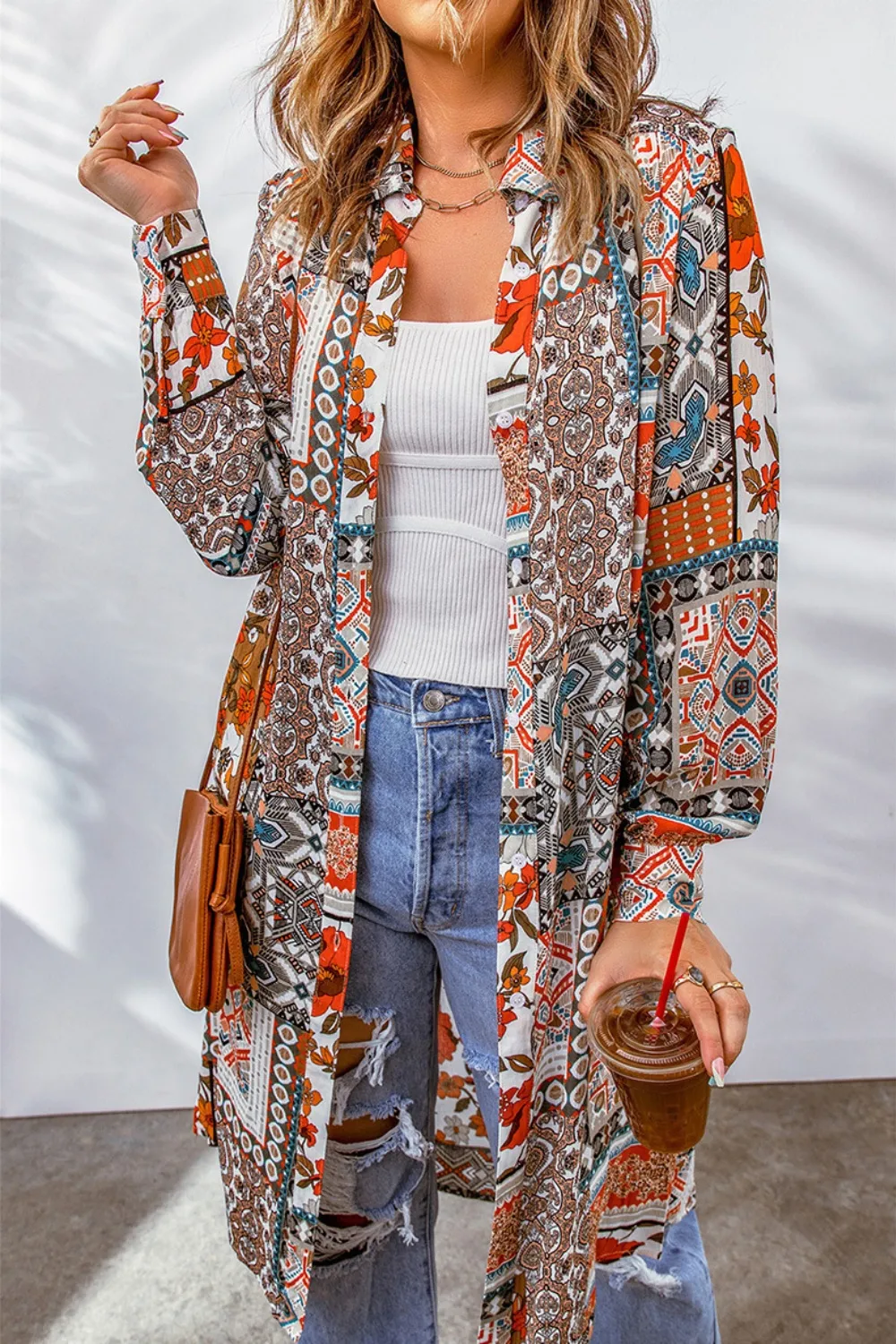 Printed Button Up Long Sleeve Cardigan, image 21