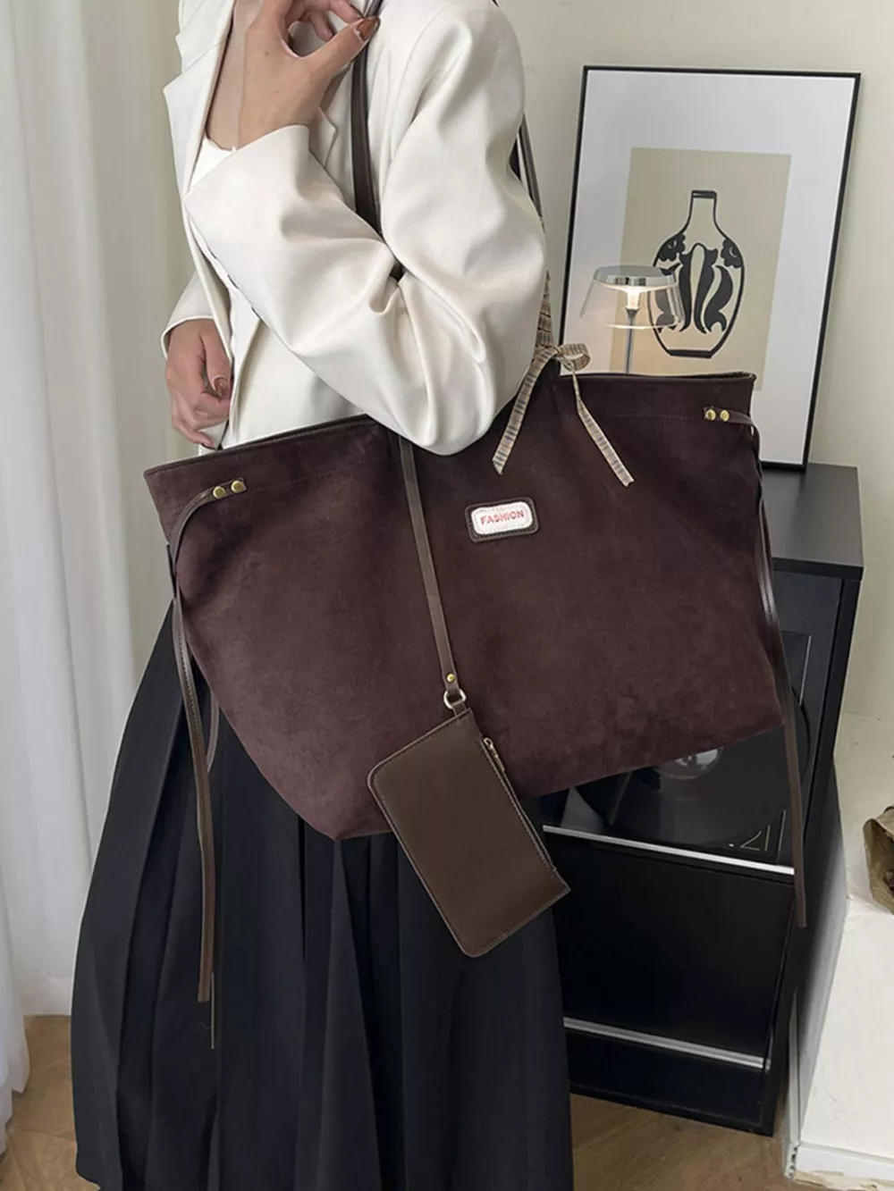 Vintage Suede Tote Bag, image 5