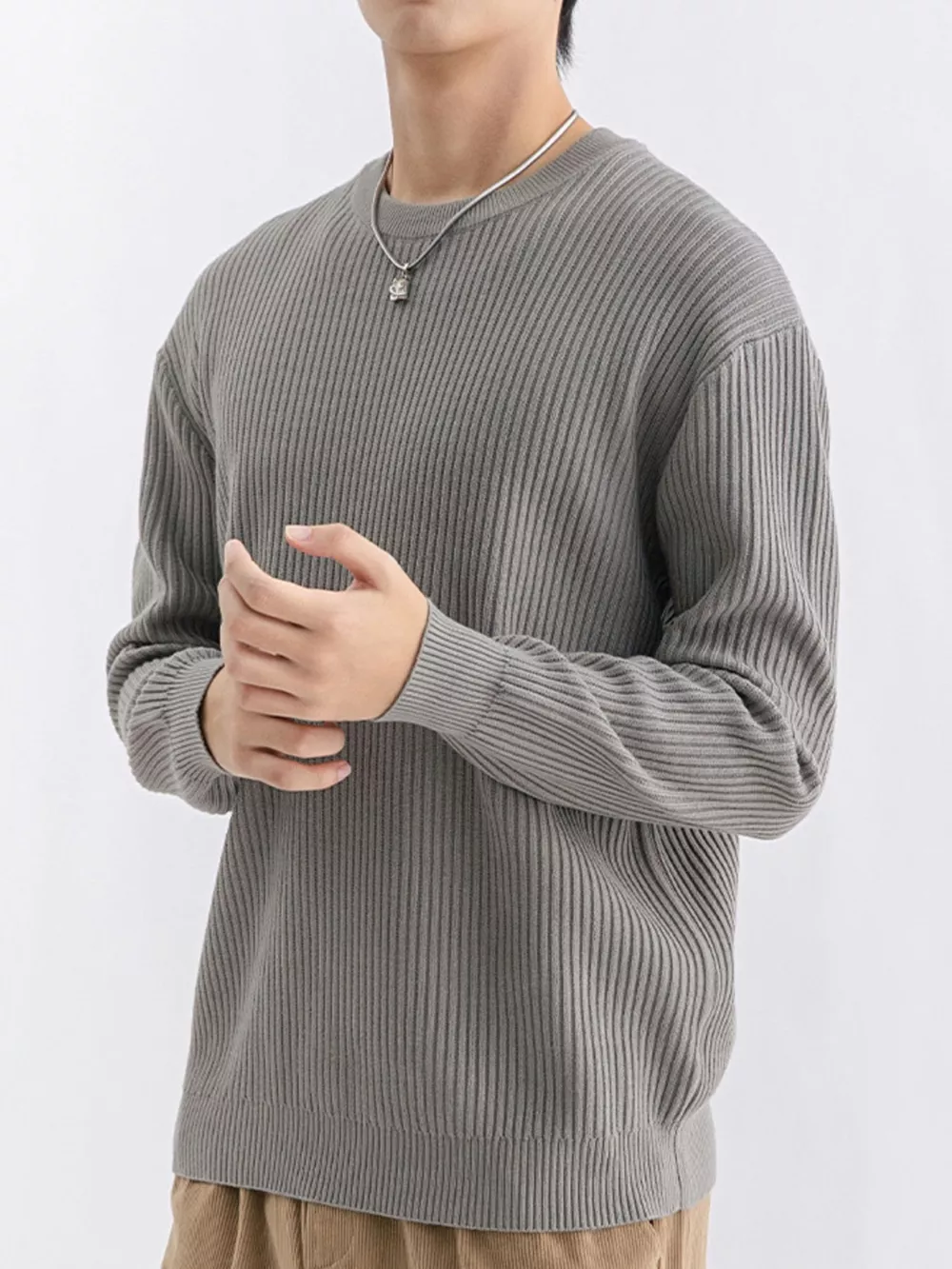 Men's Plus Size Ribbed Knit Crew Neck Sweater, image 12