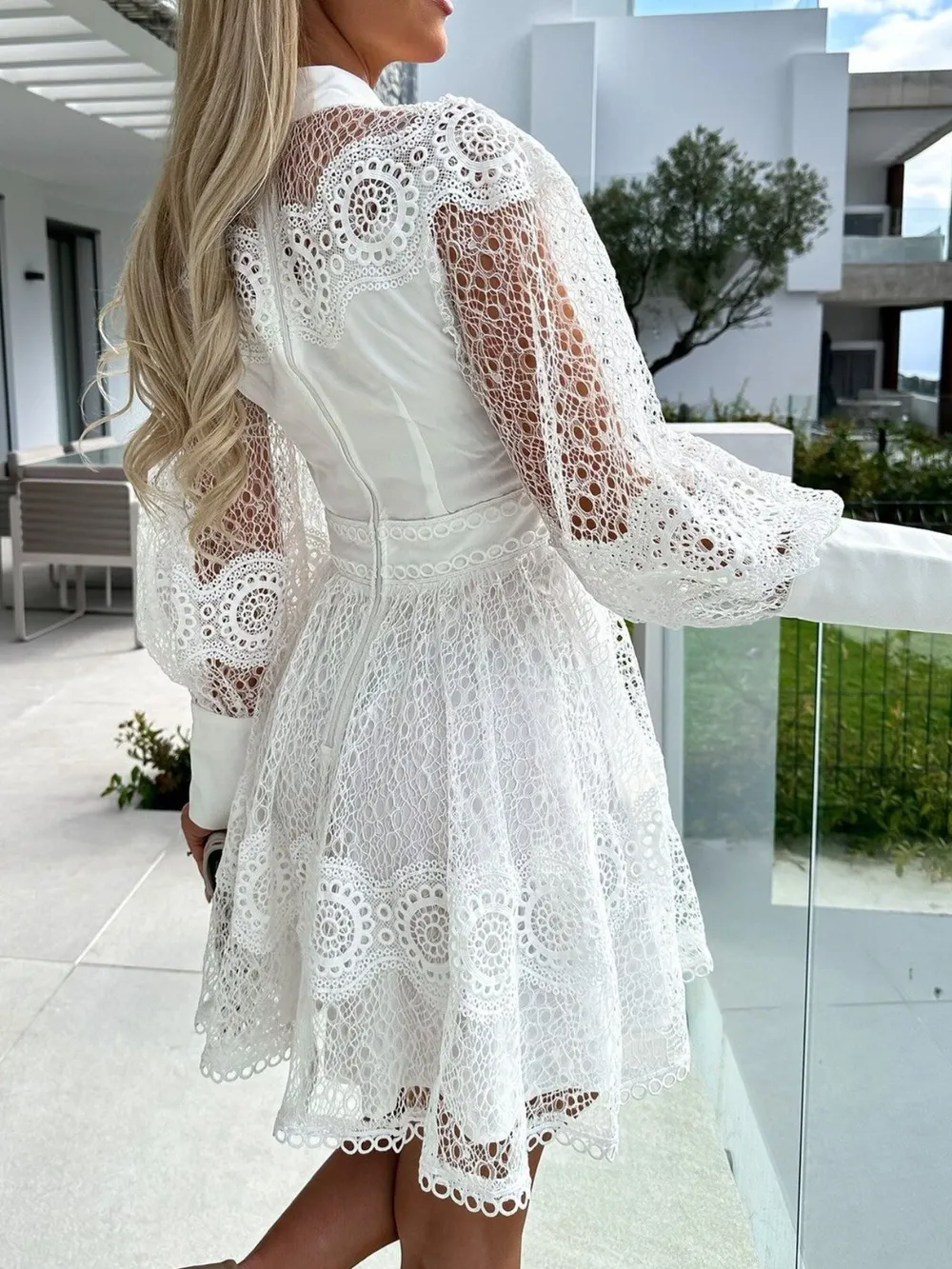 Lace Lantern Sleeve Mini Dress, image 22