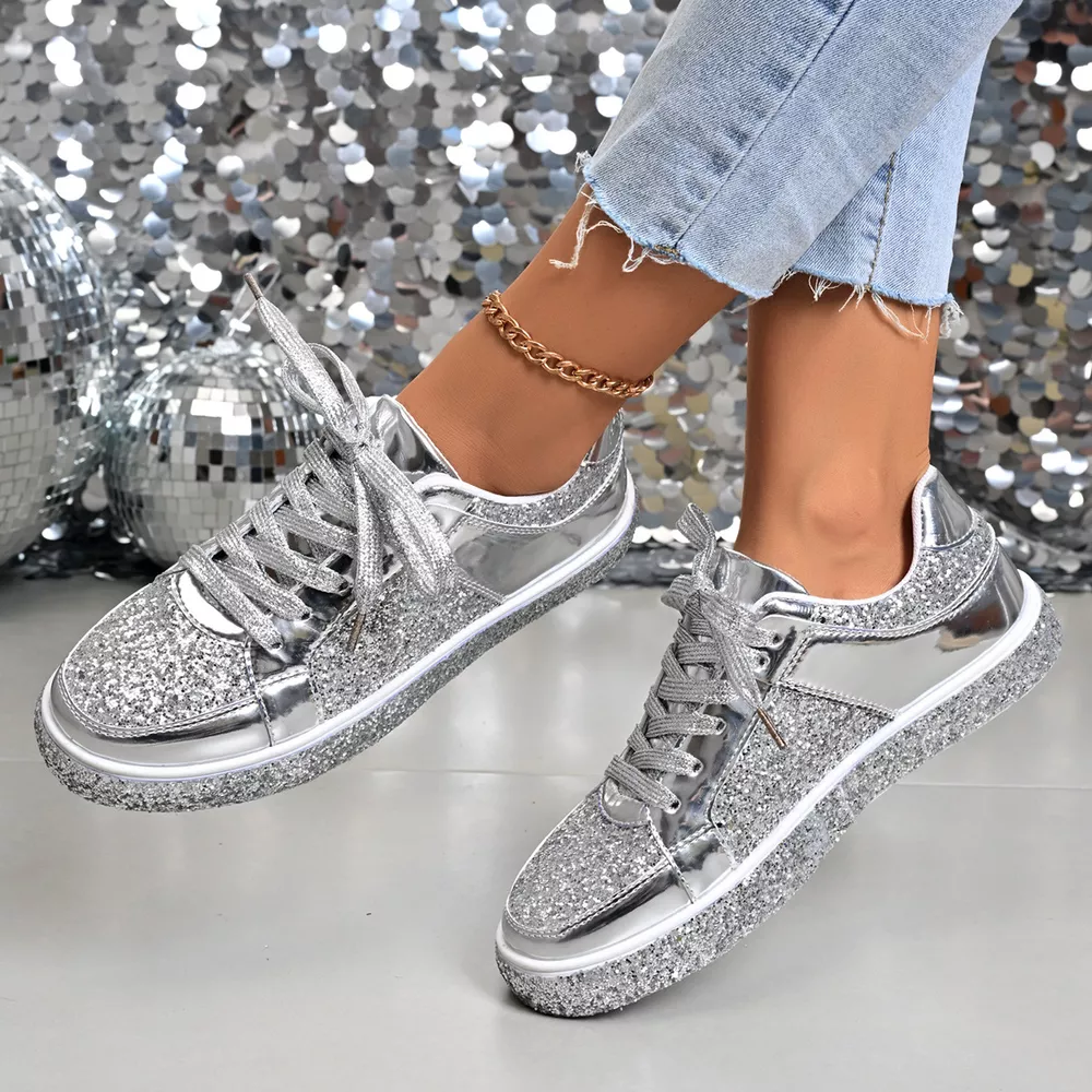 Sequin Lace Up Sneakers, image 9
