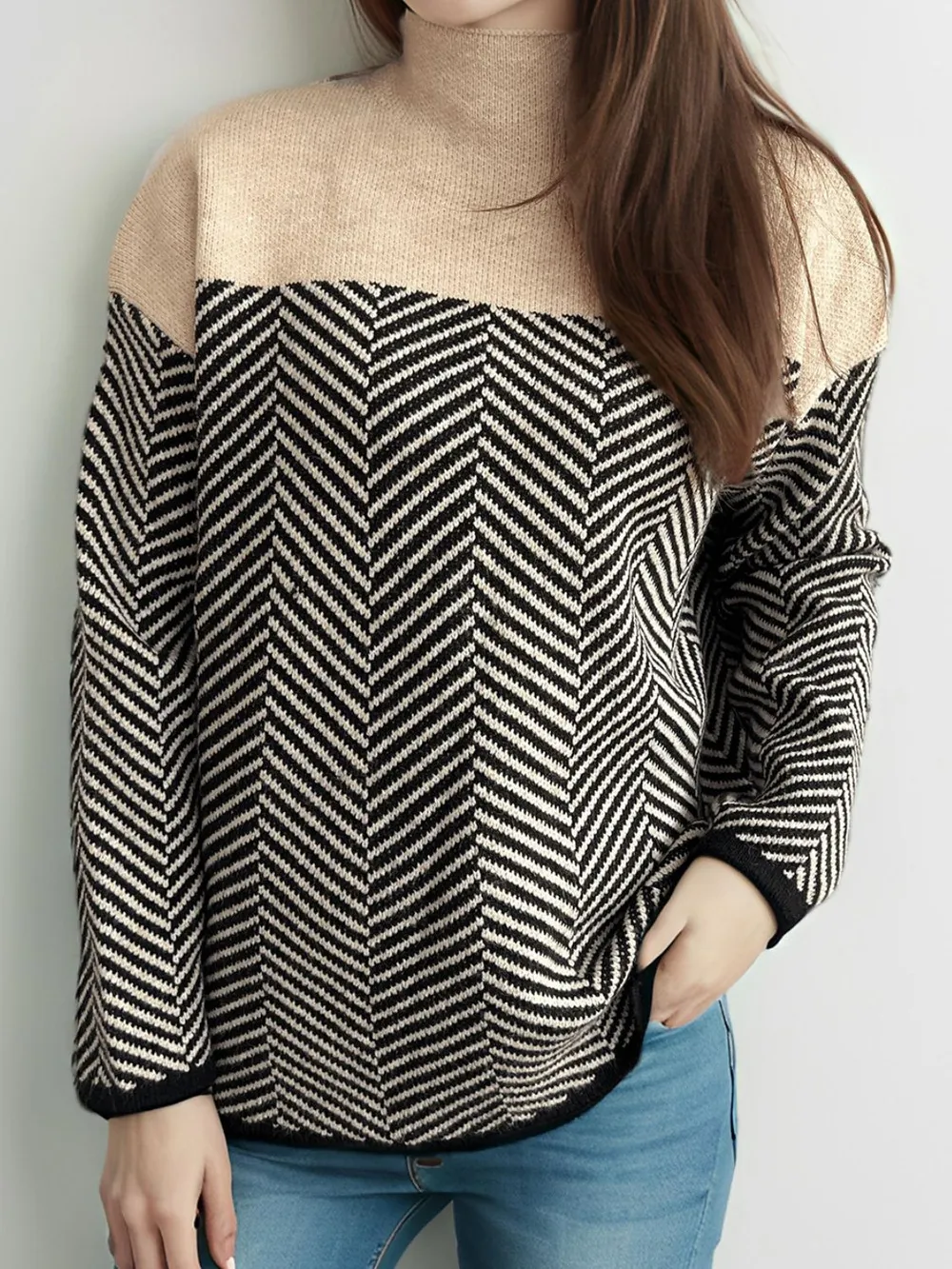 Contrast Turtleneck Long Sleeve Sweater, image 6