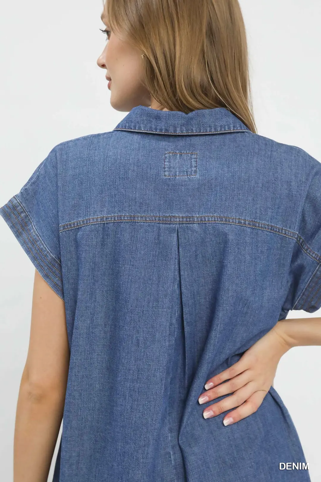 Stone Washed Collared Denim Midi Dress, image 4