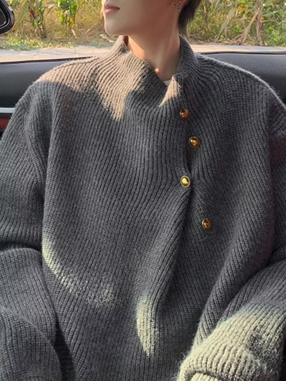 Men's Button-Accent Knitted Sweater, image 3