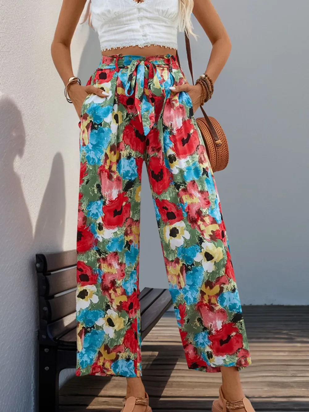 Tied Printed Wide Leg Pants, image 5