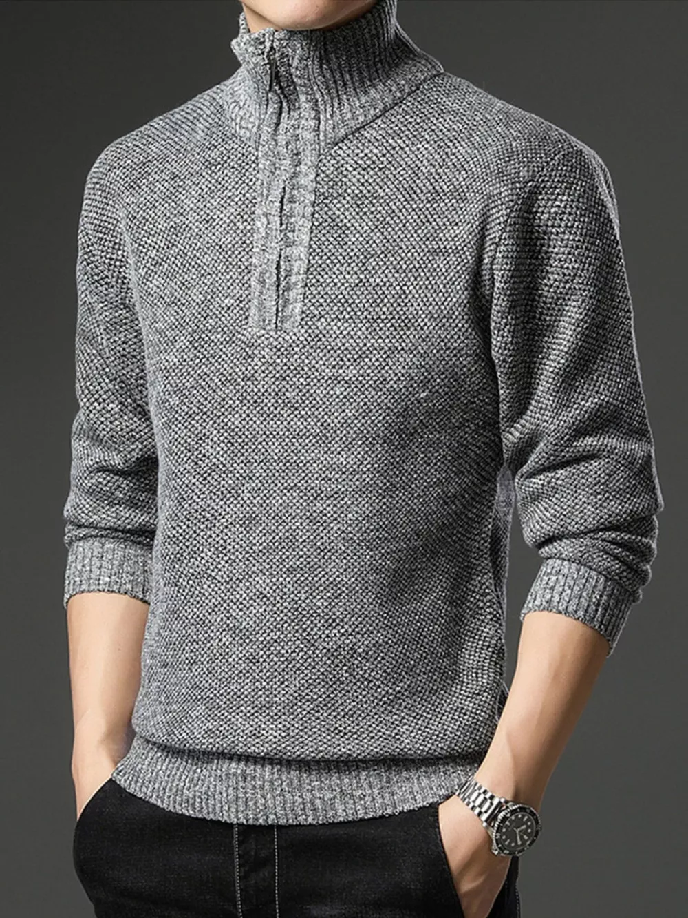 Men's Plus Size Half-Zip Knitted Pullover Sweater, image 7